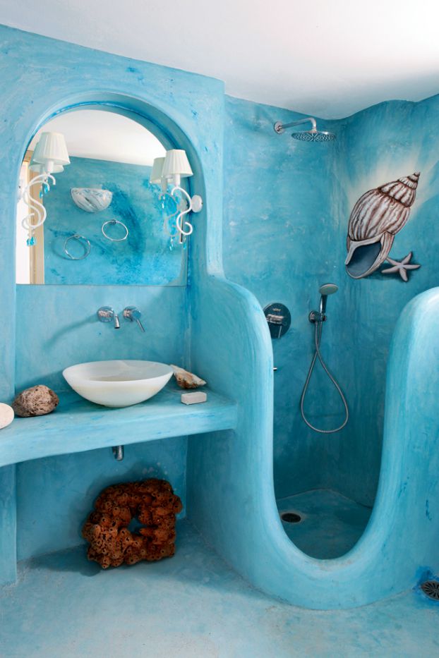 别墅天蓝色卫生间软装设计